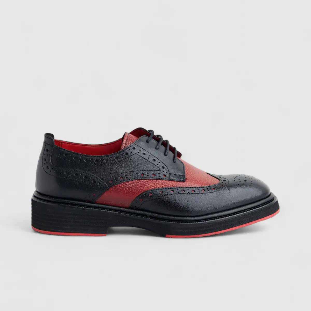Formales Men's (UK4 TO UK12) Leather Chunky Sole Lace Up Brougue 4116 Black/Red FC143