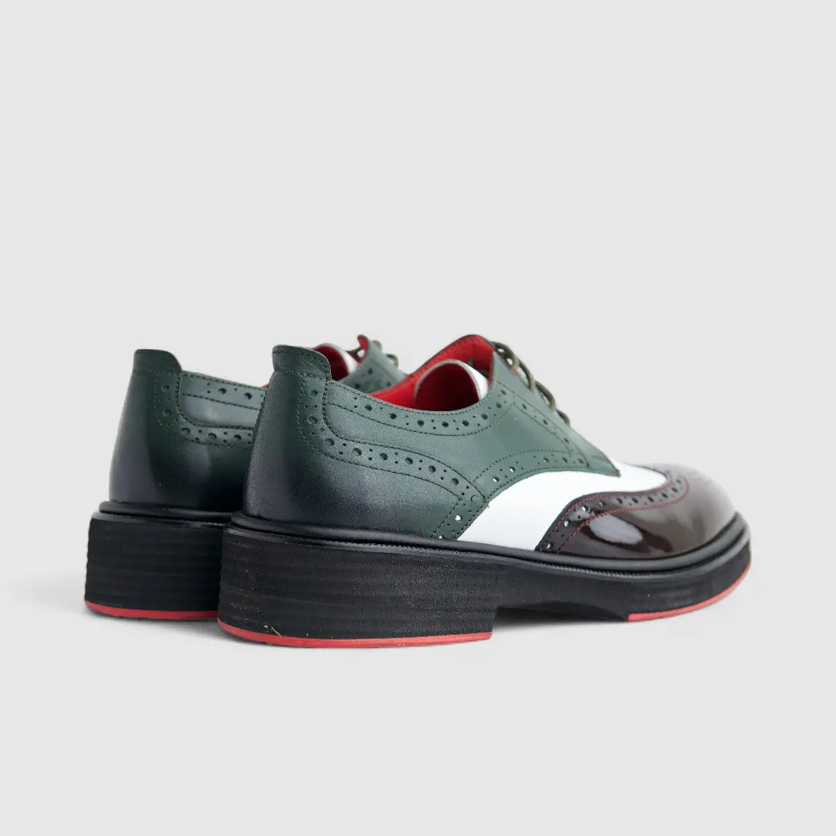 Formales Men's Leather Chunky Sole Lace Up Brogue 4116 Burgundy/White/Olive FC136 - Image 3