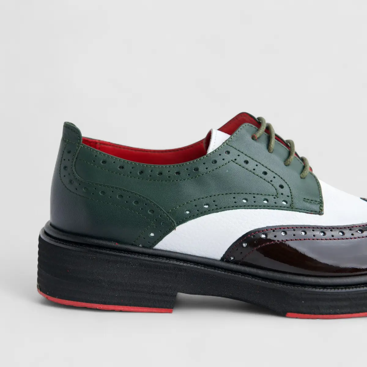 Formales Men's Leather Chunky Sole Lace Up Brogue 4116 Burgundy/White/Olive FC136 - Image 5