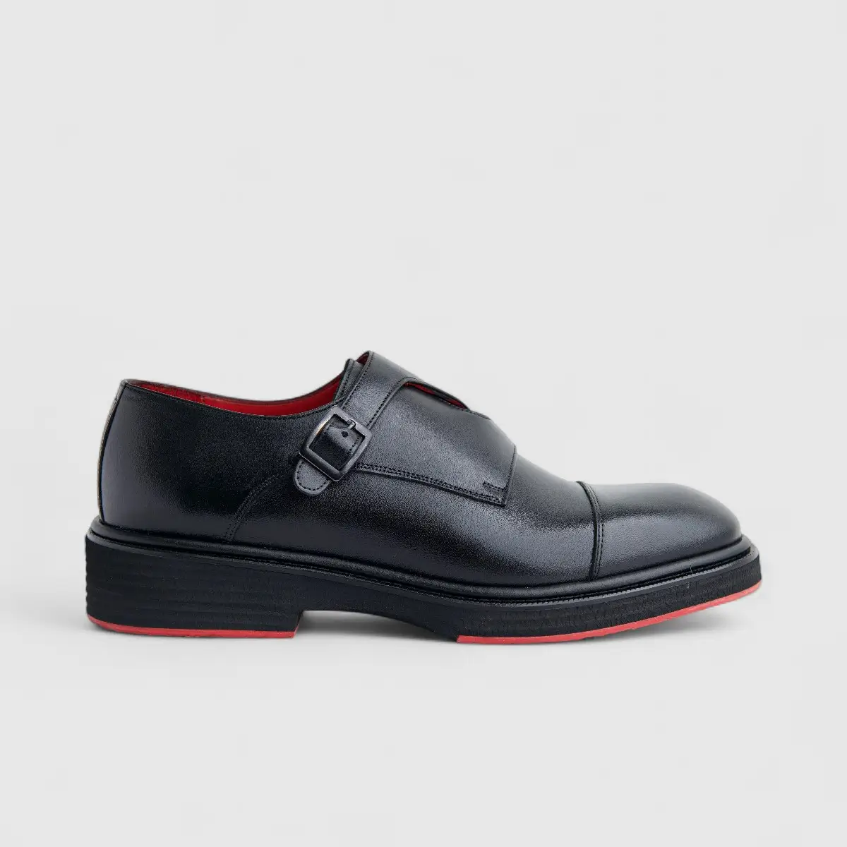 Formales Men's (UK4 TO UK12) Leather Chunky Sole Loafer Double Monk 0509 Black FC137