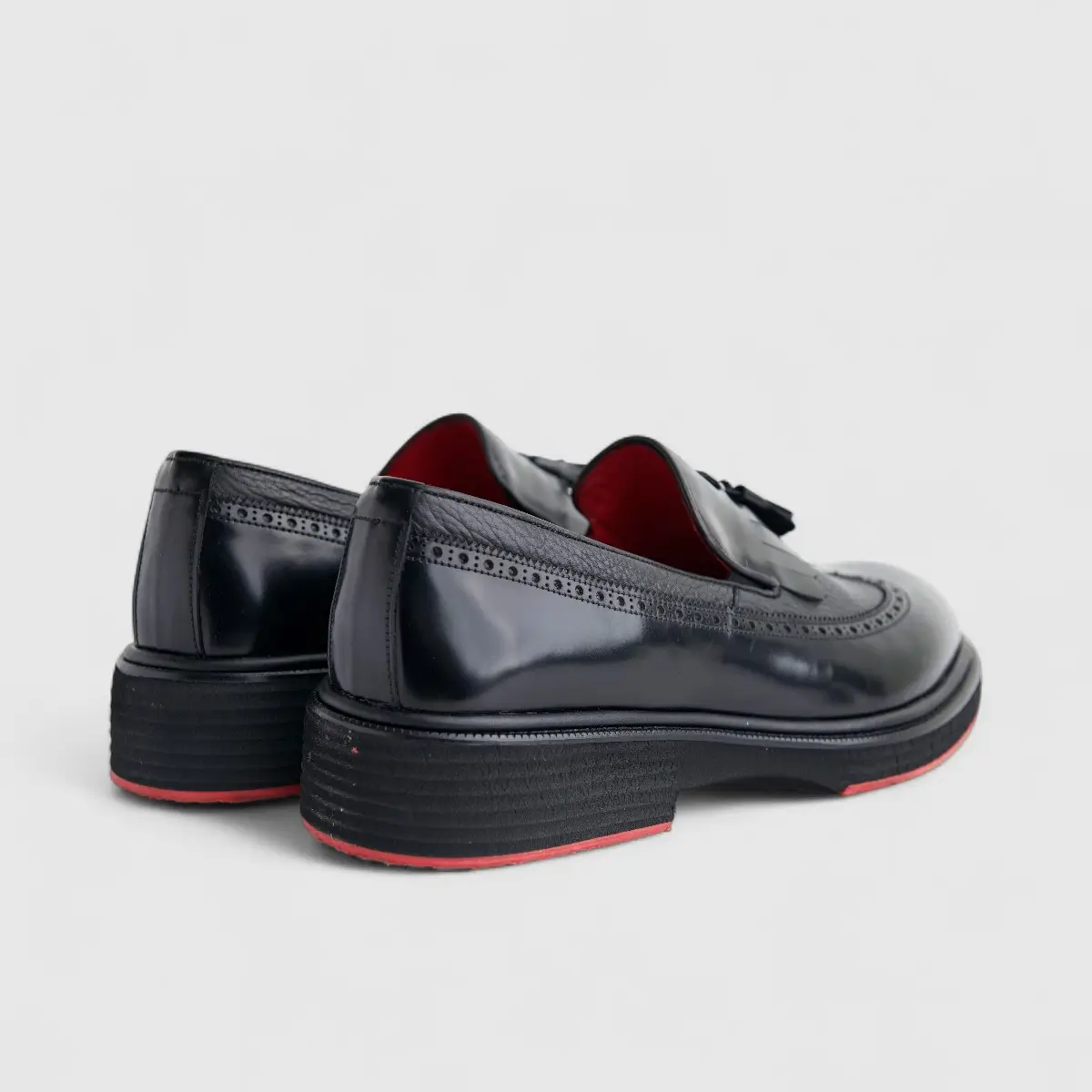 Formales Men's (UK4 TO UK12) Leather Chunky Sole Loafer With Brogue,Tassel And Fringe 0603 Black Combo FC142 - Image 3