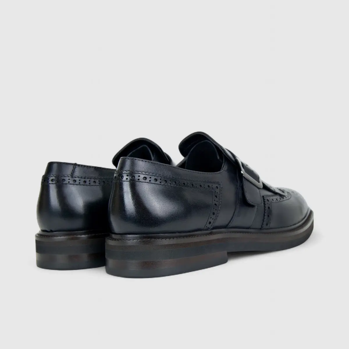 Formales Men's Leather Chunky Sole Monk Strap With Fringe FM2025-839 Black FK12 - Image 3