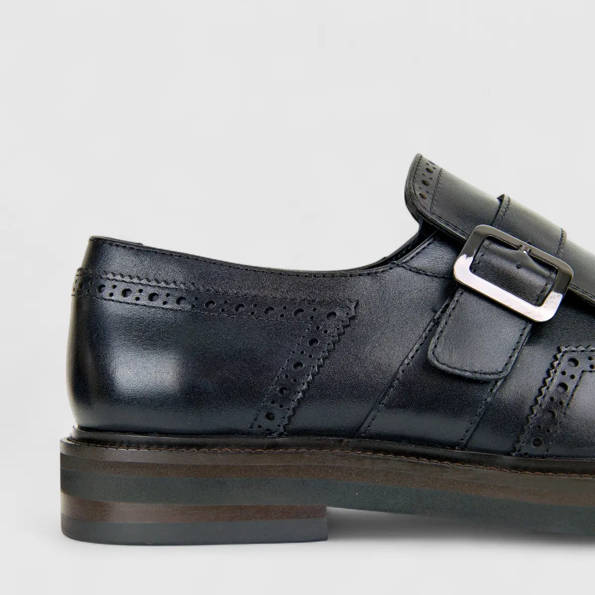 Formales Men's Leather Chunky Sole Monk Strap With Fringe FM2025-839 Black FK12 - Image 5