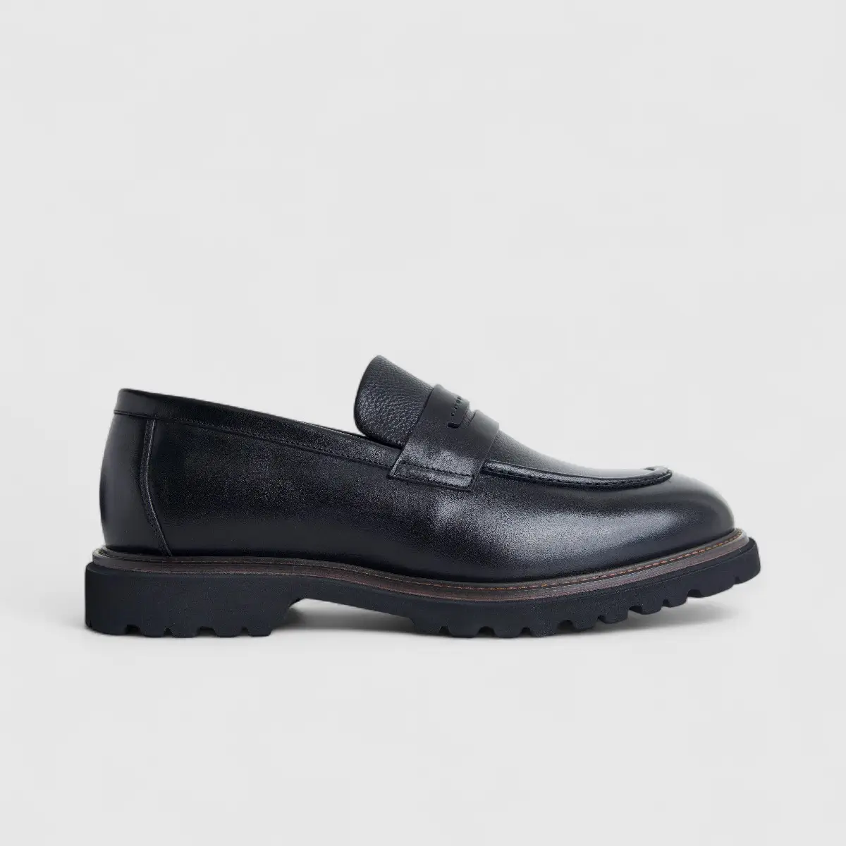 Formales Men's Leather Chunky Sole Slip On FM2025-840 Black FK37