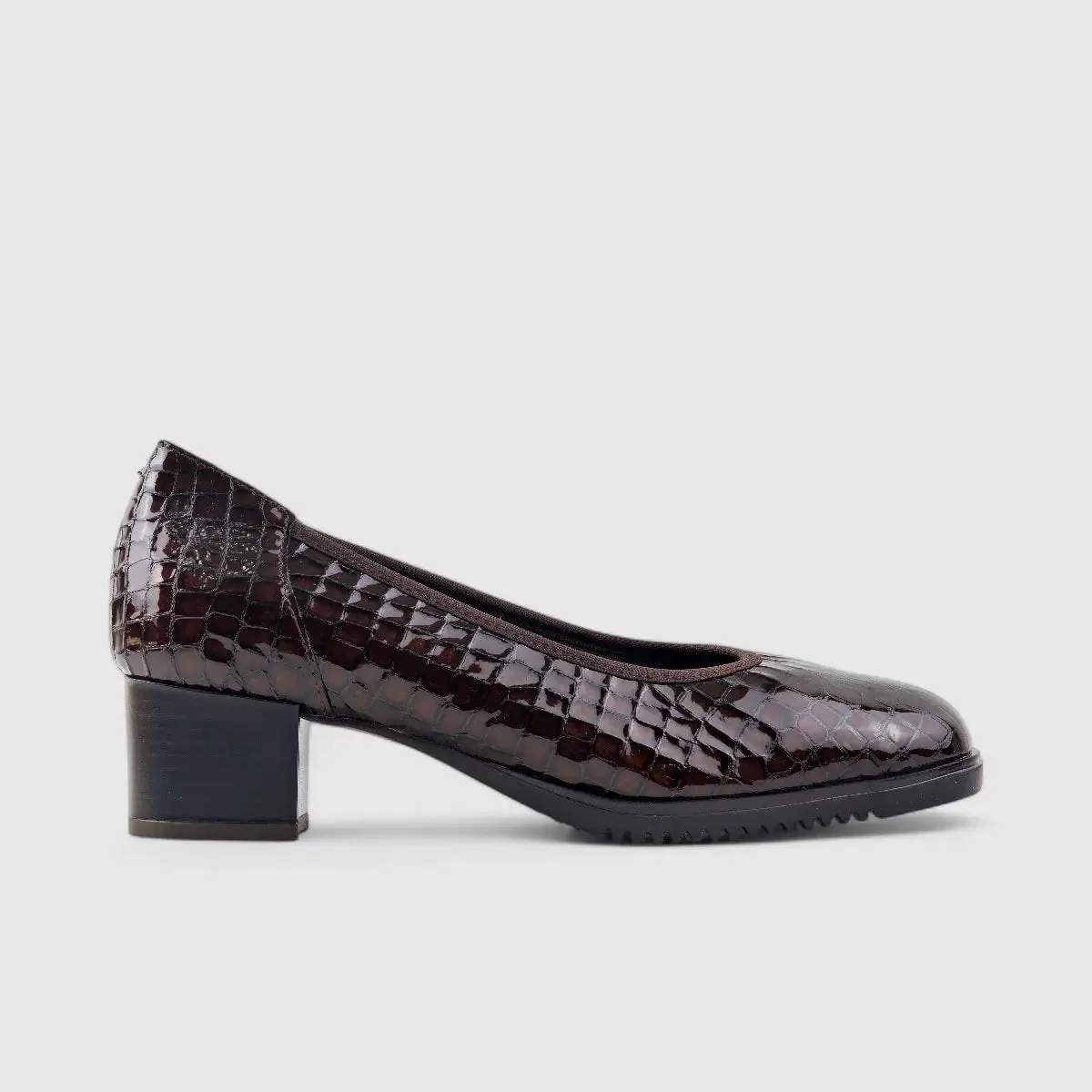 Hush Puppies Isabella Comfort Block Heel Court Brown Croco 01357 HL245