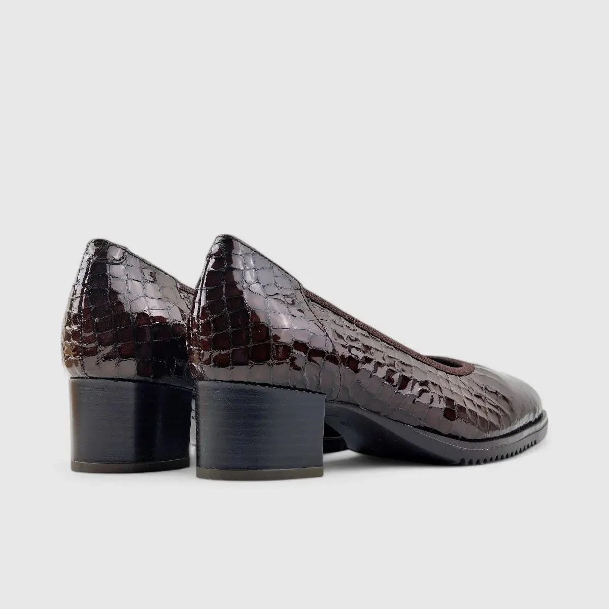 Hush Puppies Isabella Comfort Block Heel Court Brown Croco 01357 HL245 - Image 3