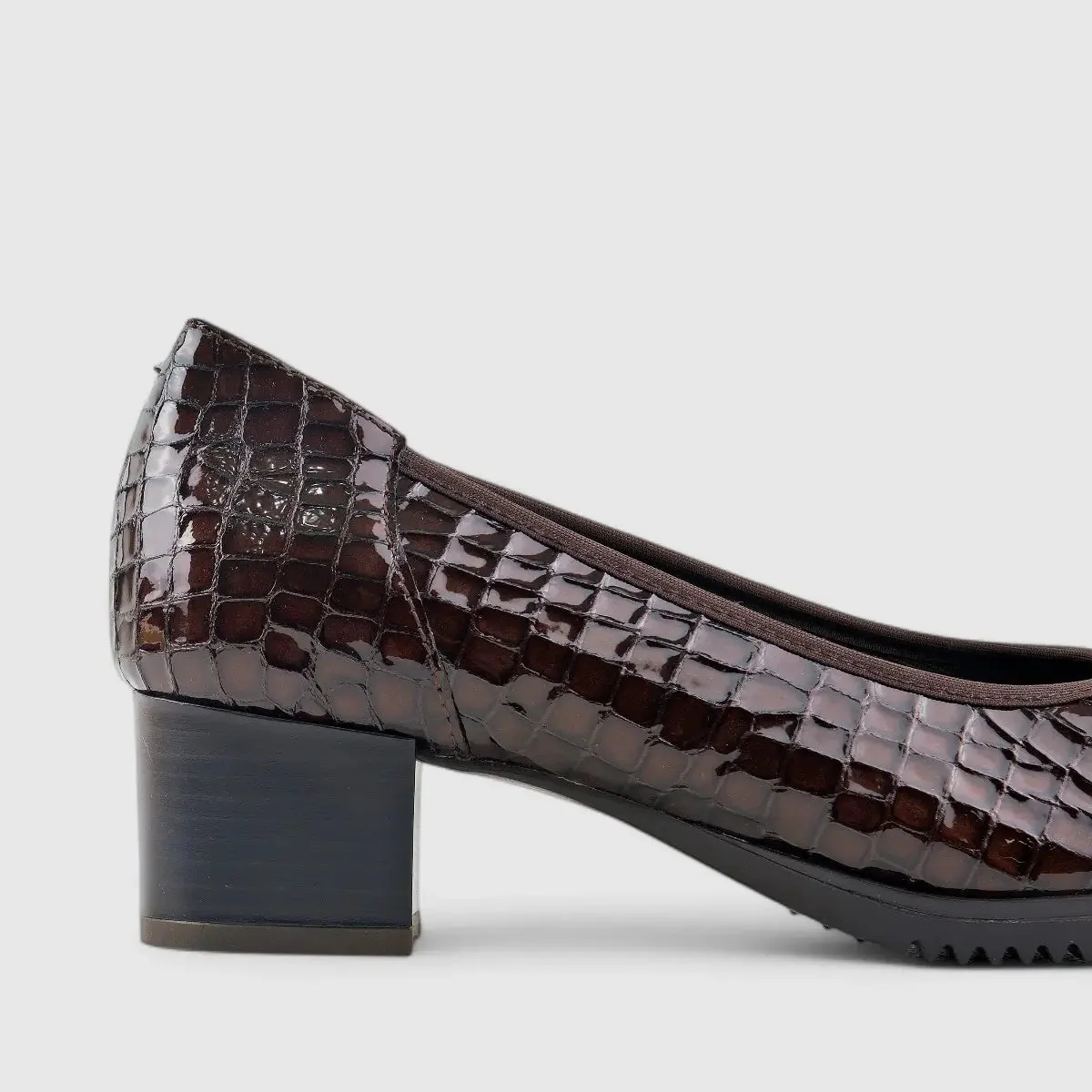 Hush Puppies Isabella Comfort Block Heel Court Brown Croco 01357 HL245 - Image 4