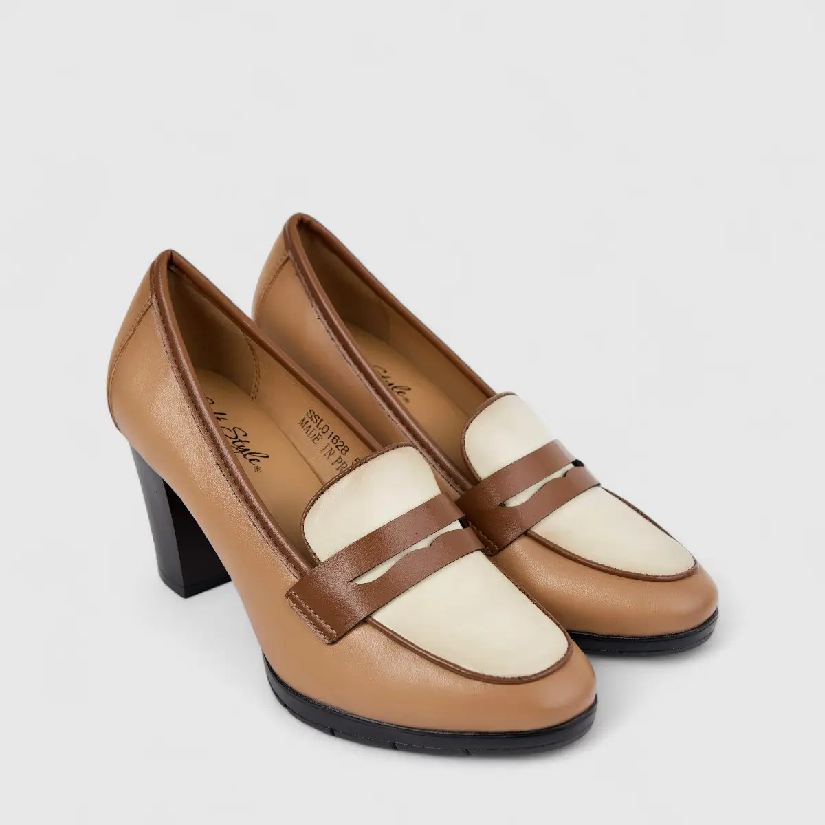 Hush Puppies Soft Style Ladies Comfort Block Heel Shoe Mathura SSL01628 Caramel Multi SS337 - Image 2