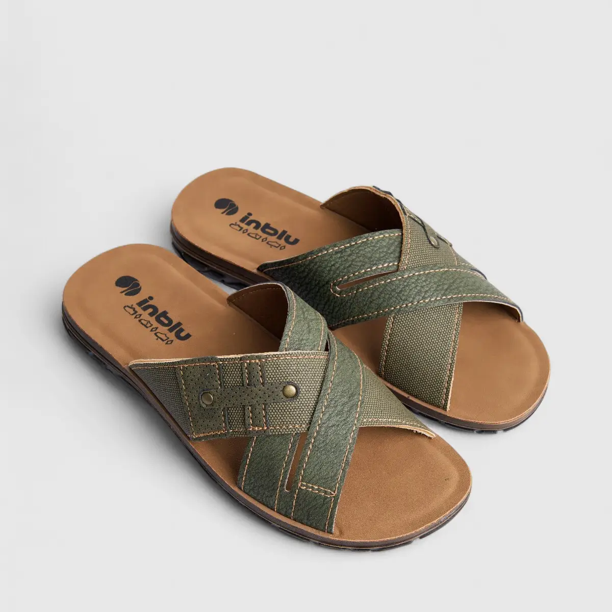 Inblu Men's Comfort Push In Sandal VT000009 Green AM13 - Image 2