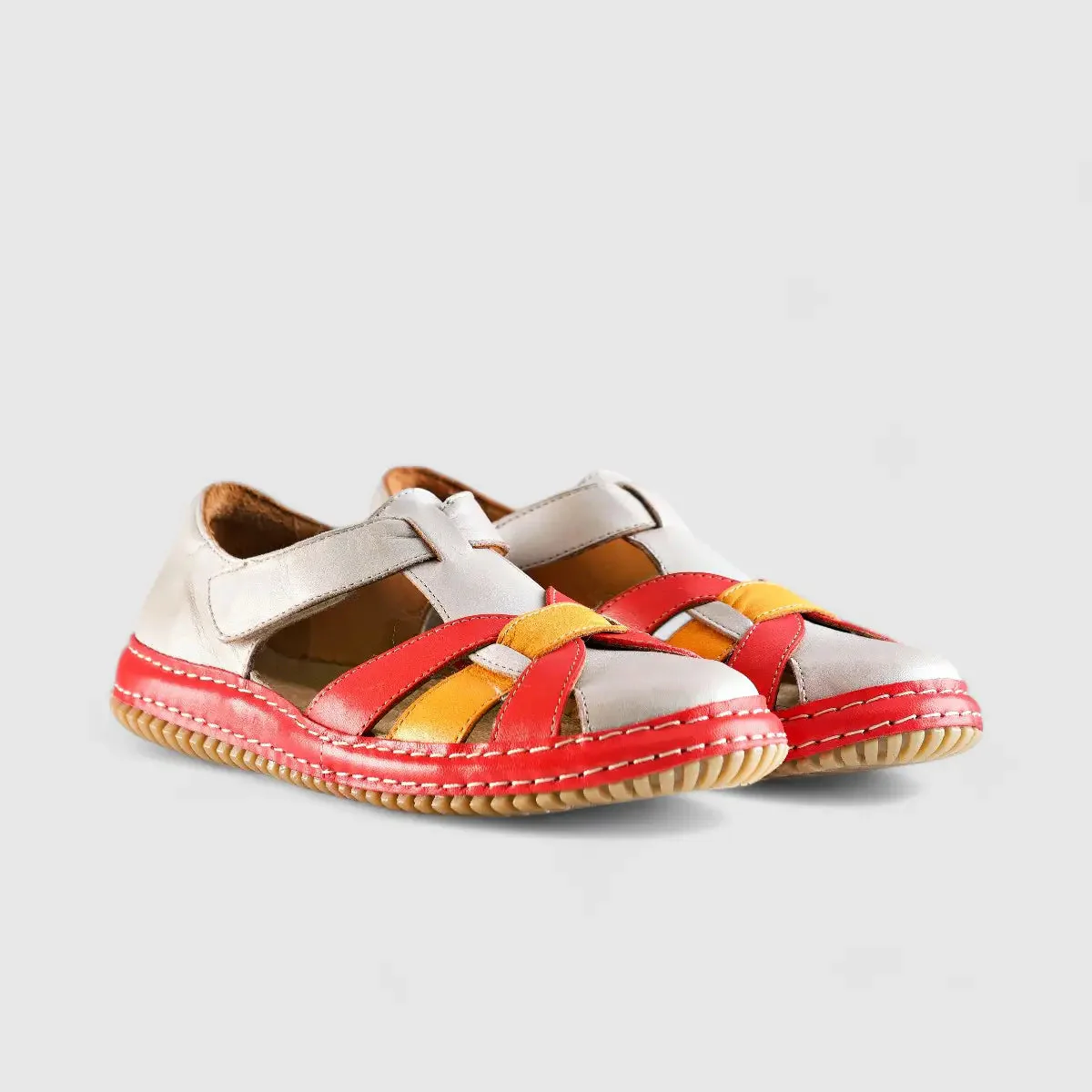 Karyoka Comfort Leather Fisherman Sandal 6437 Grey/Orange Multi - Image 2