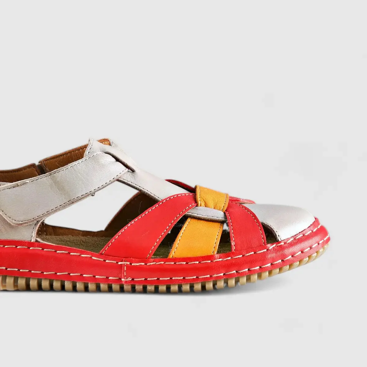Karyoka Comfort Leather Fisherman Sandal 6437 Grey/Orange Multi - Image 5