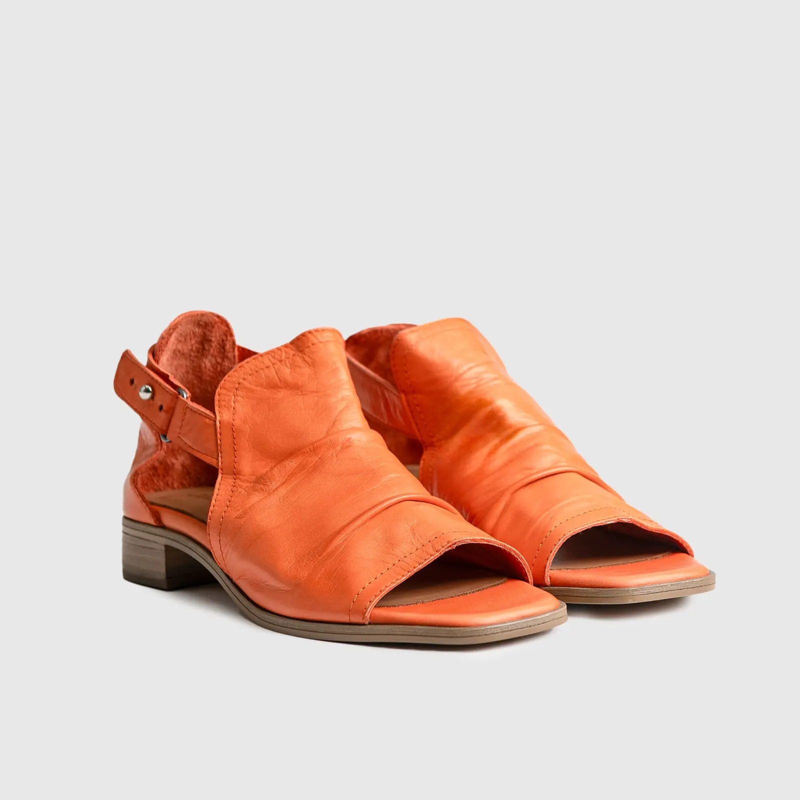 Leather Comfort Block Heel Sandal Orange 8821 - Image 2