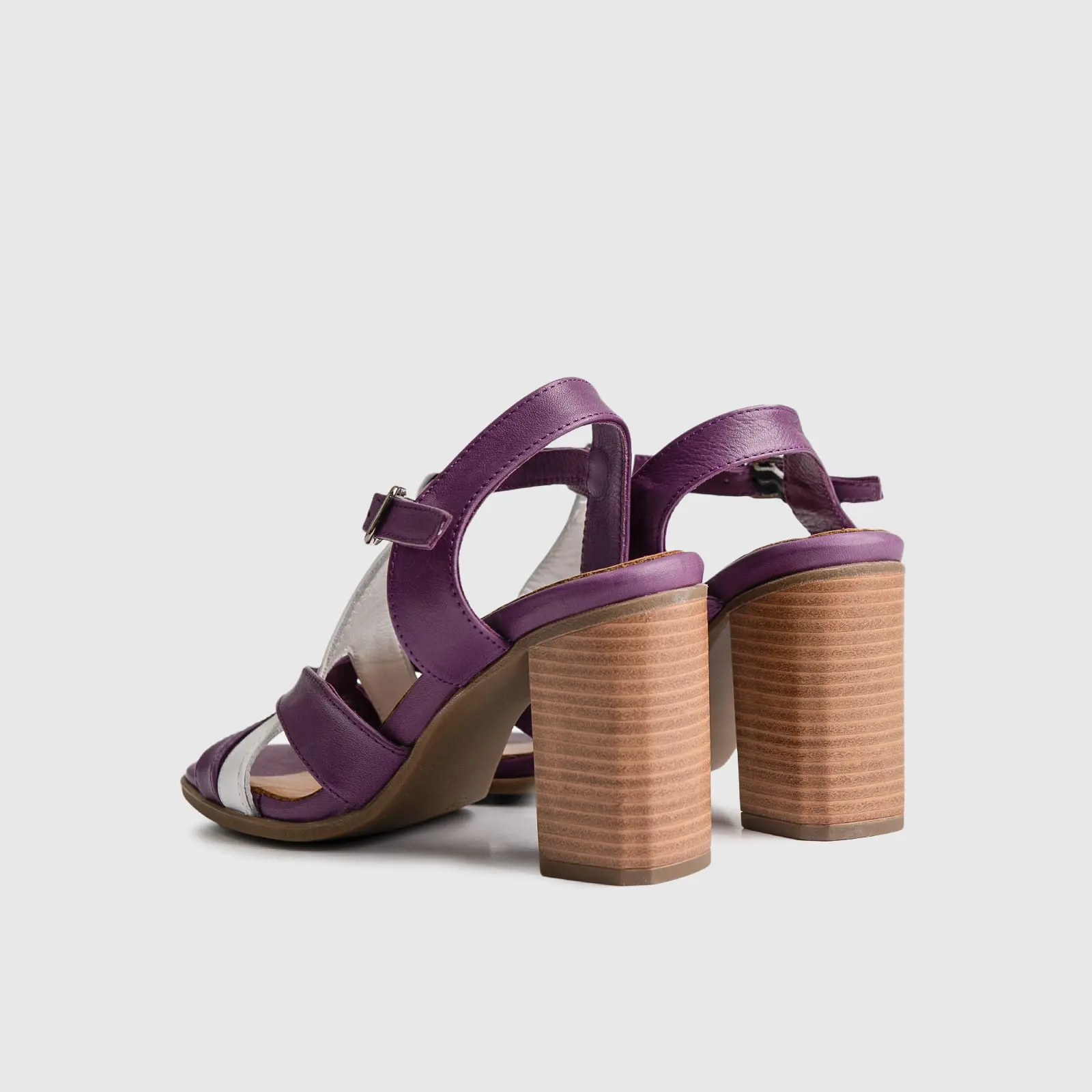 Leather Comfort High Heel Sandal Purple/White 7106 - Image 3