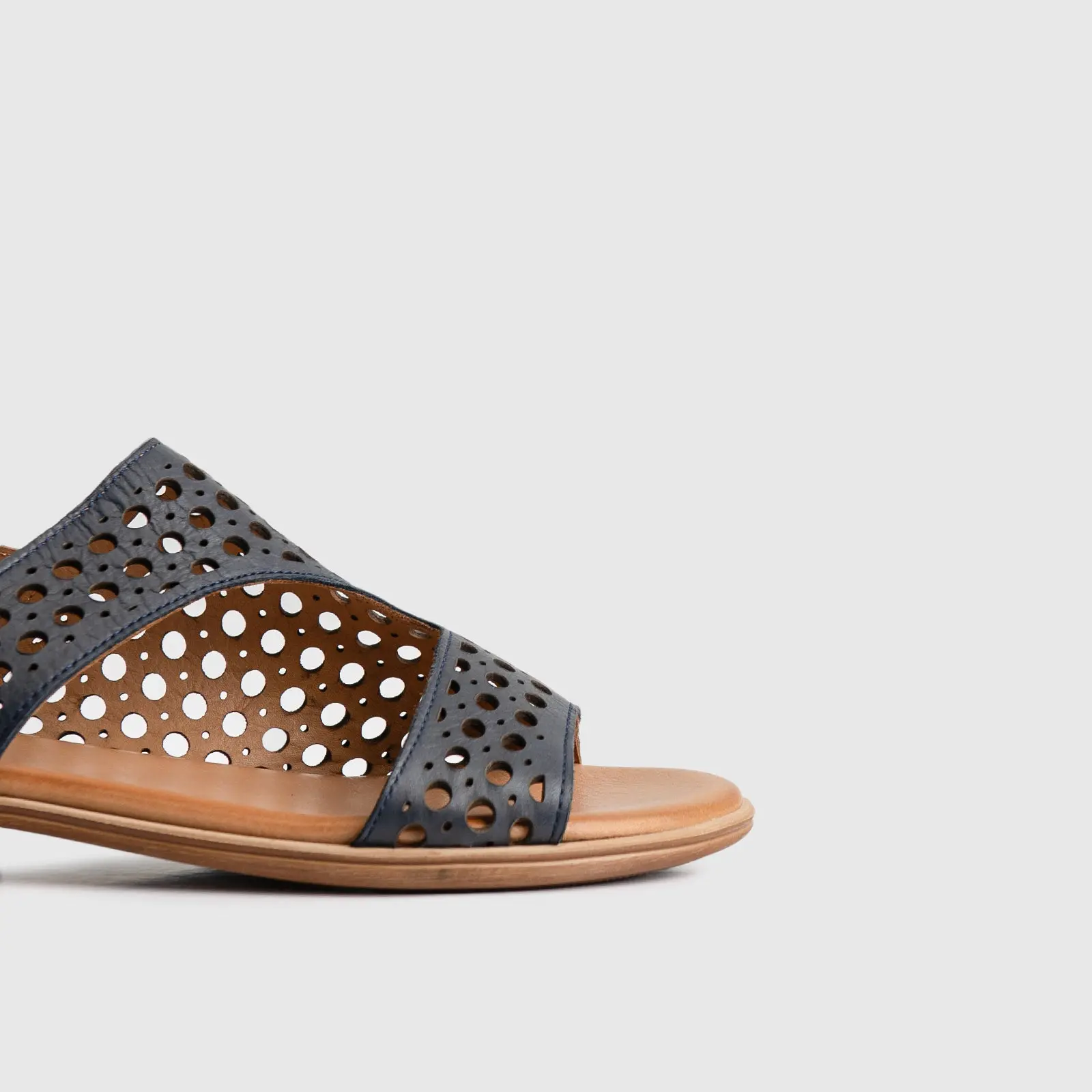 Leather Flat Comfort Sandals Navy 8625 - Image 5