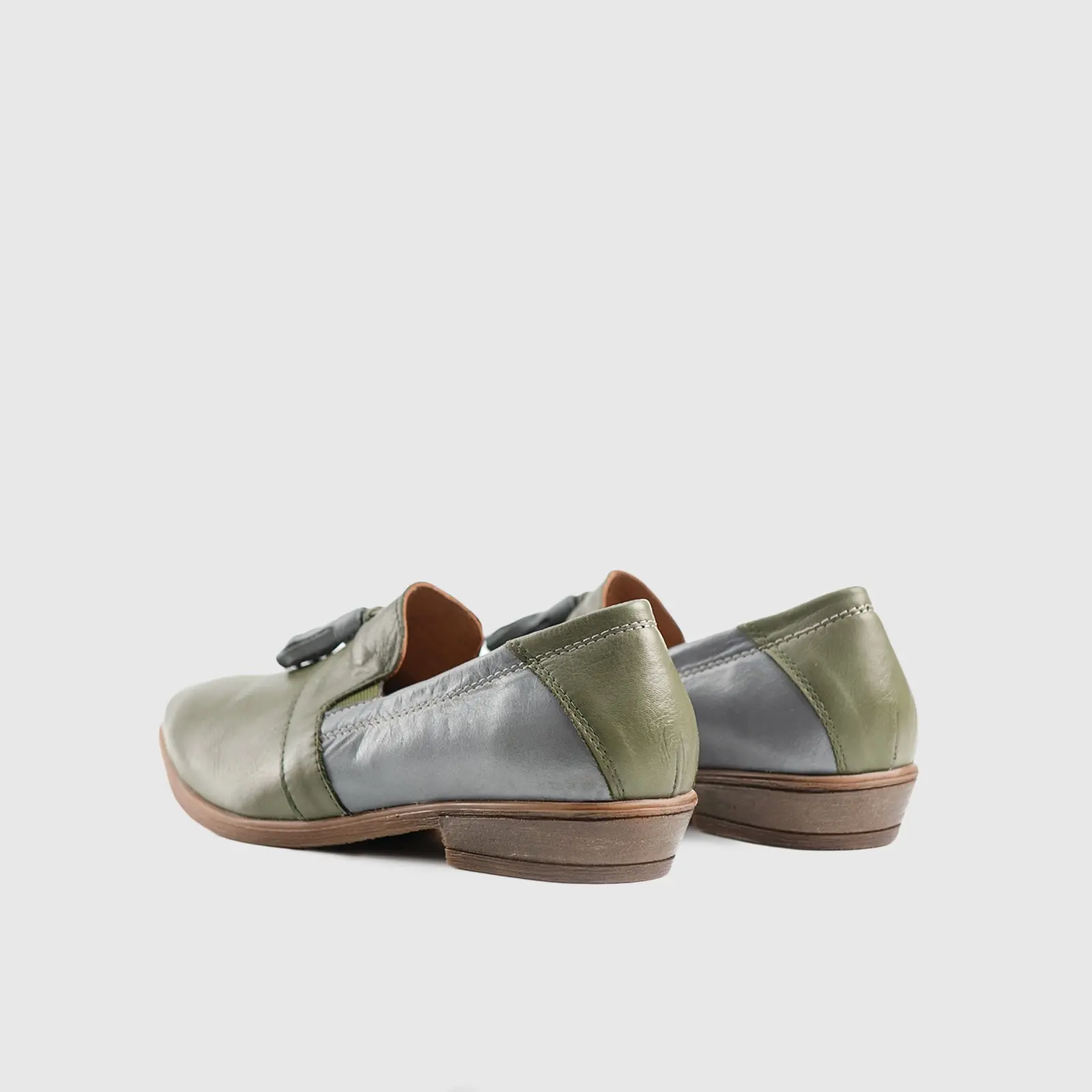 Leather Slip On Tassels 2893 Olive/Light Blue - Image 3