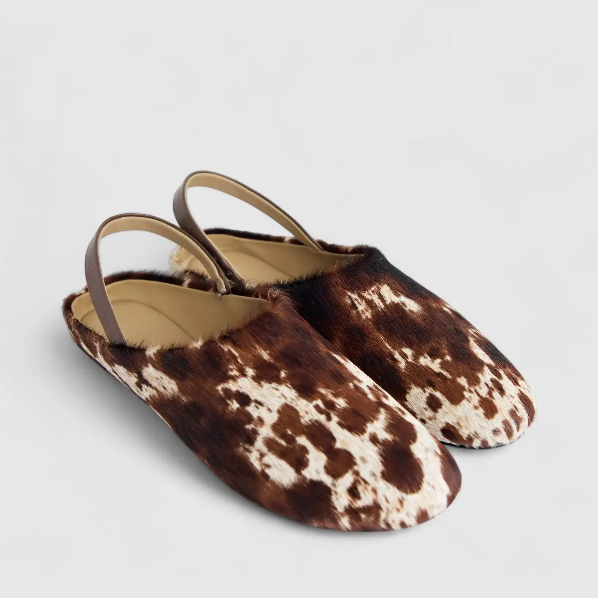 Morbido Ladies Leather Mule Brown Horse Hair PON015 - Image 2