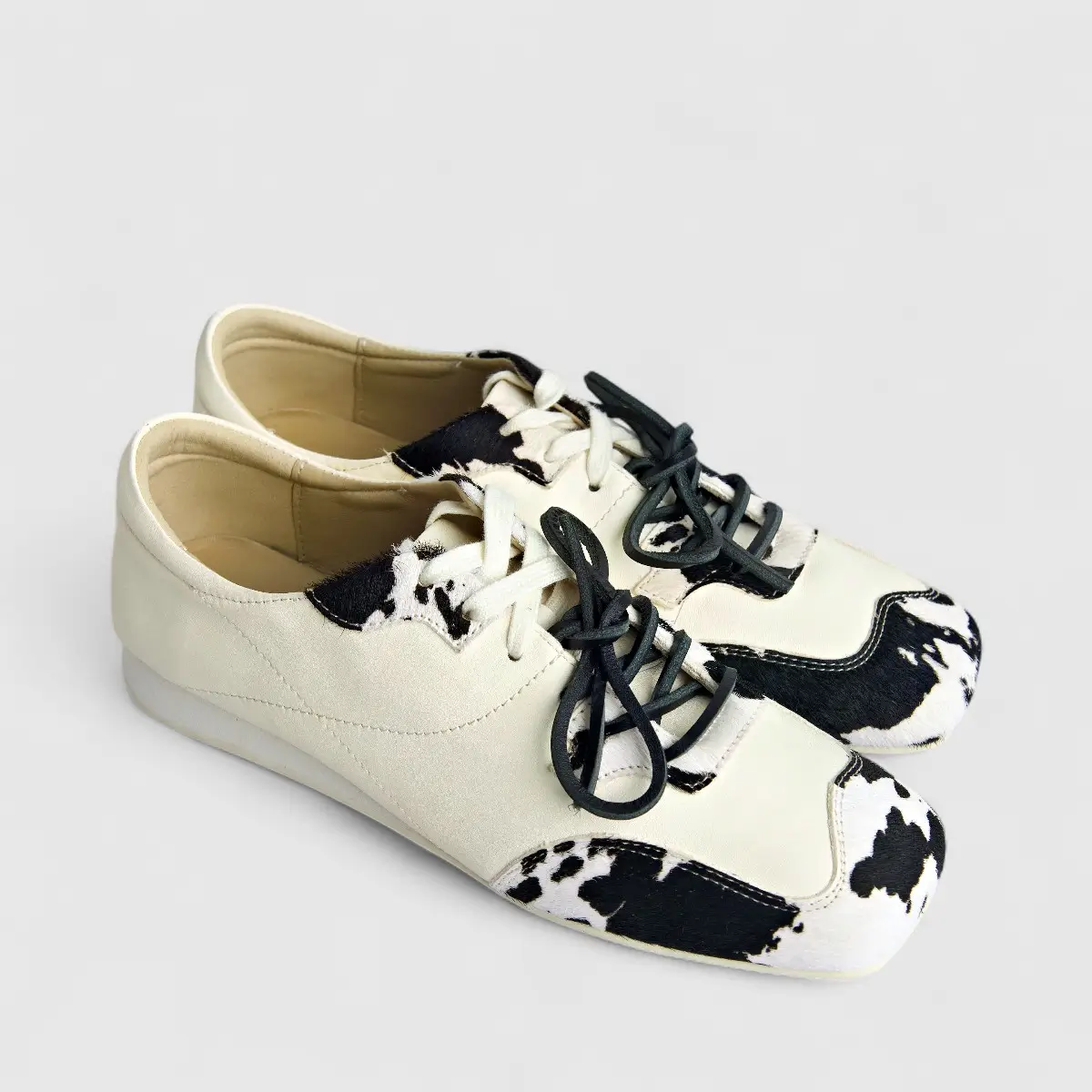 Morbido Ladies Leather Pump White Black Horse Hair PON002 - Image 2