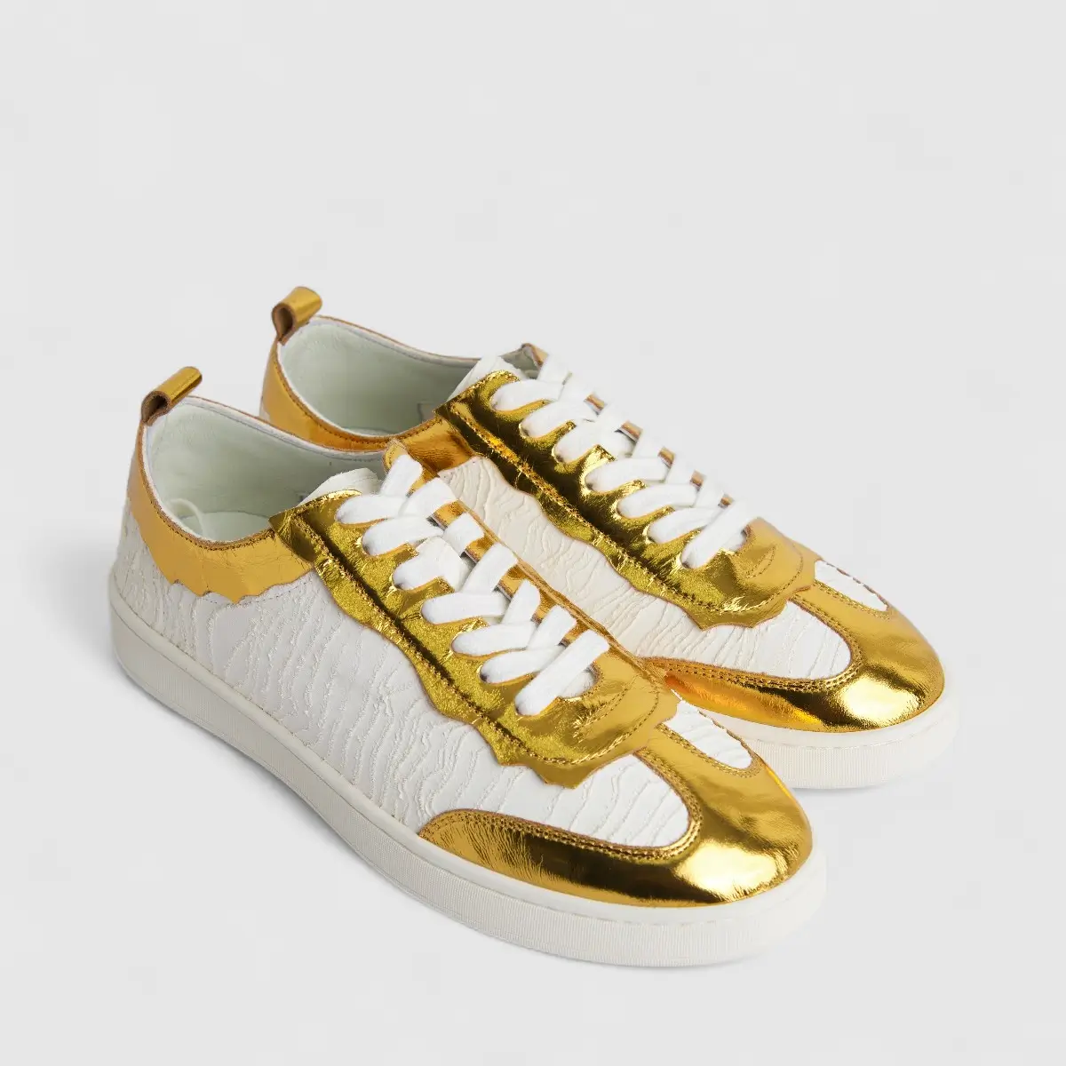 Morbido Ladies Leather Sneaker White Gold PON003 - Image 2