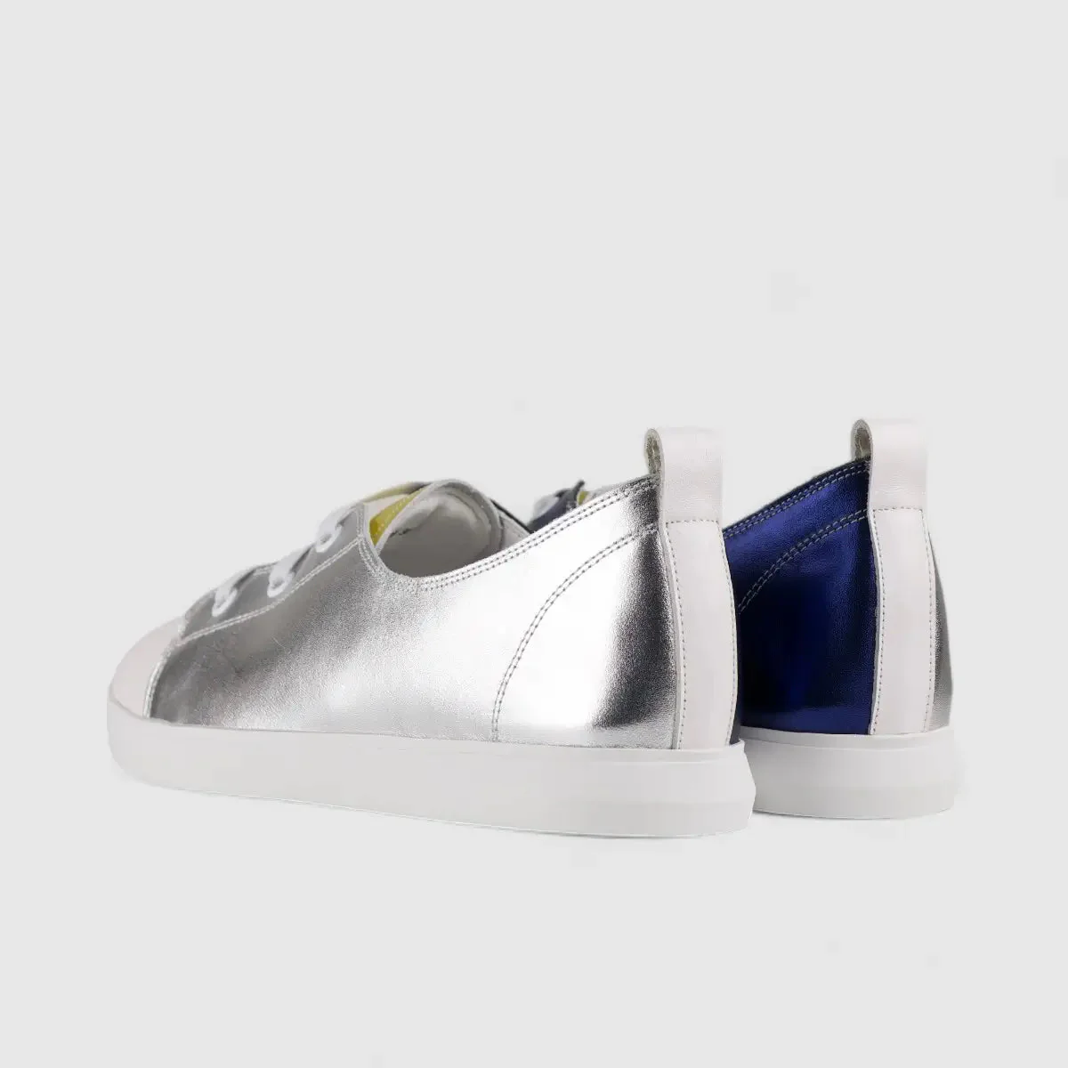 Morbido Ladies Leather Statement Sneakers Silver 1719-6 - Image 3