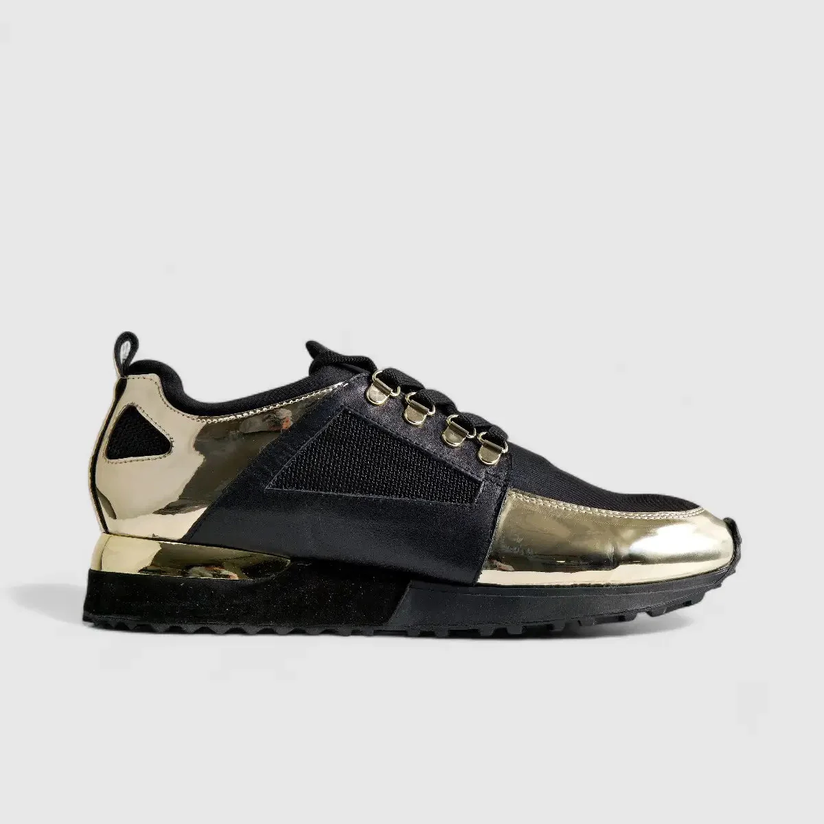 Poletto Ladies Leather Sneaker Black Gold 4257134