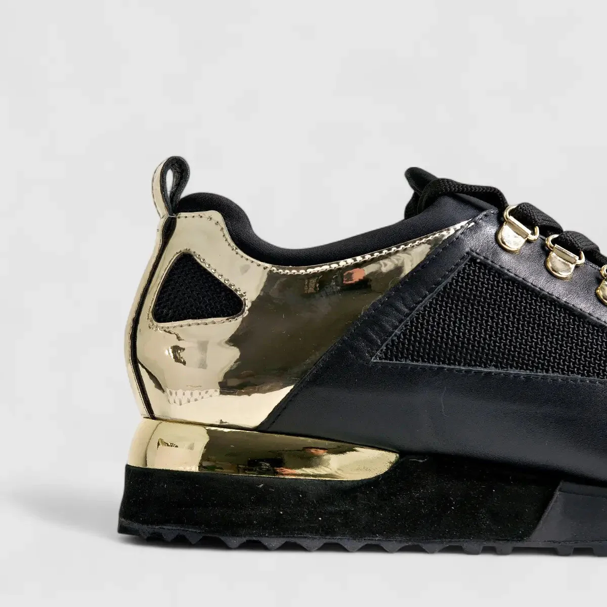 Poletto Ladies Leather Sneaker Black Gold 4257134 - Image 5