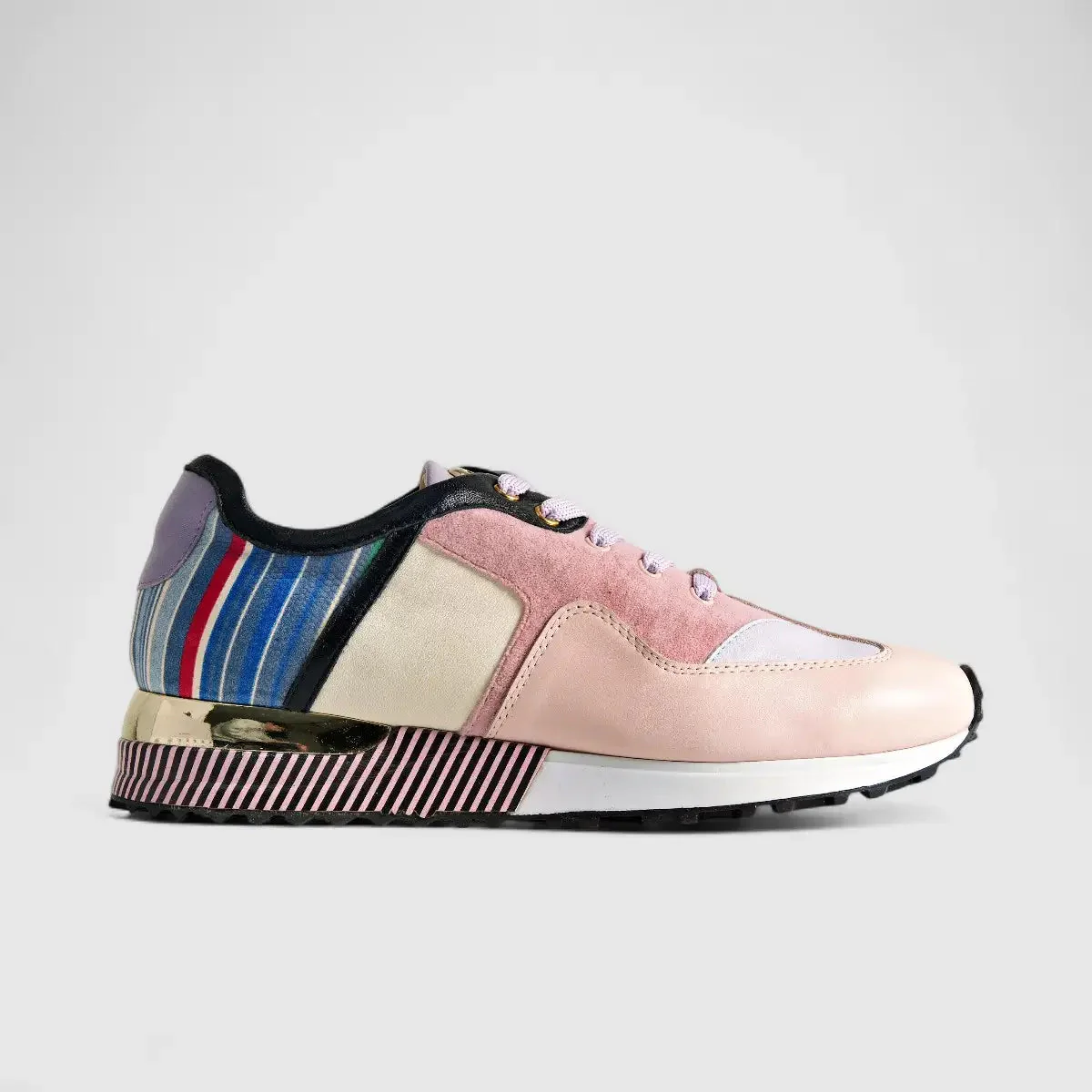 Poletto Ladies Leather Sneaker Pink Multi 4257158