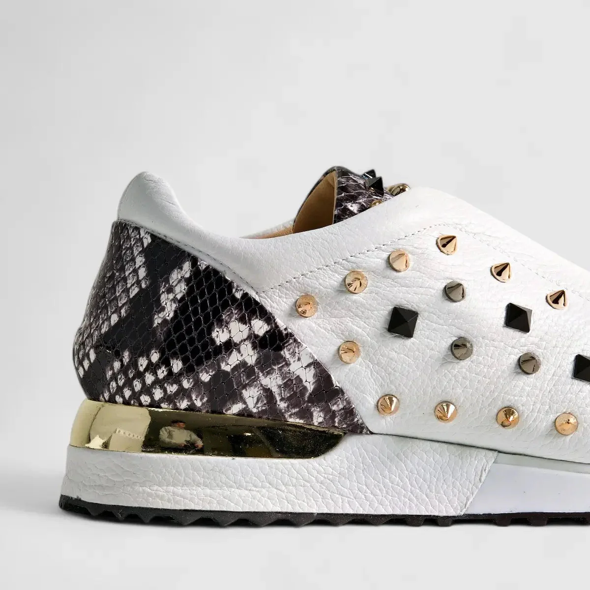 Poletto Ladies Leather Stud Sneaker White Snake 4257143 - Image 5