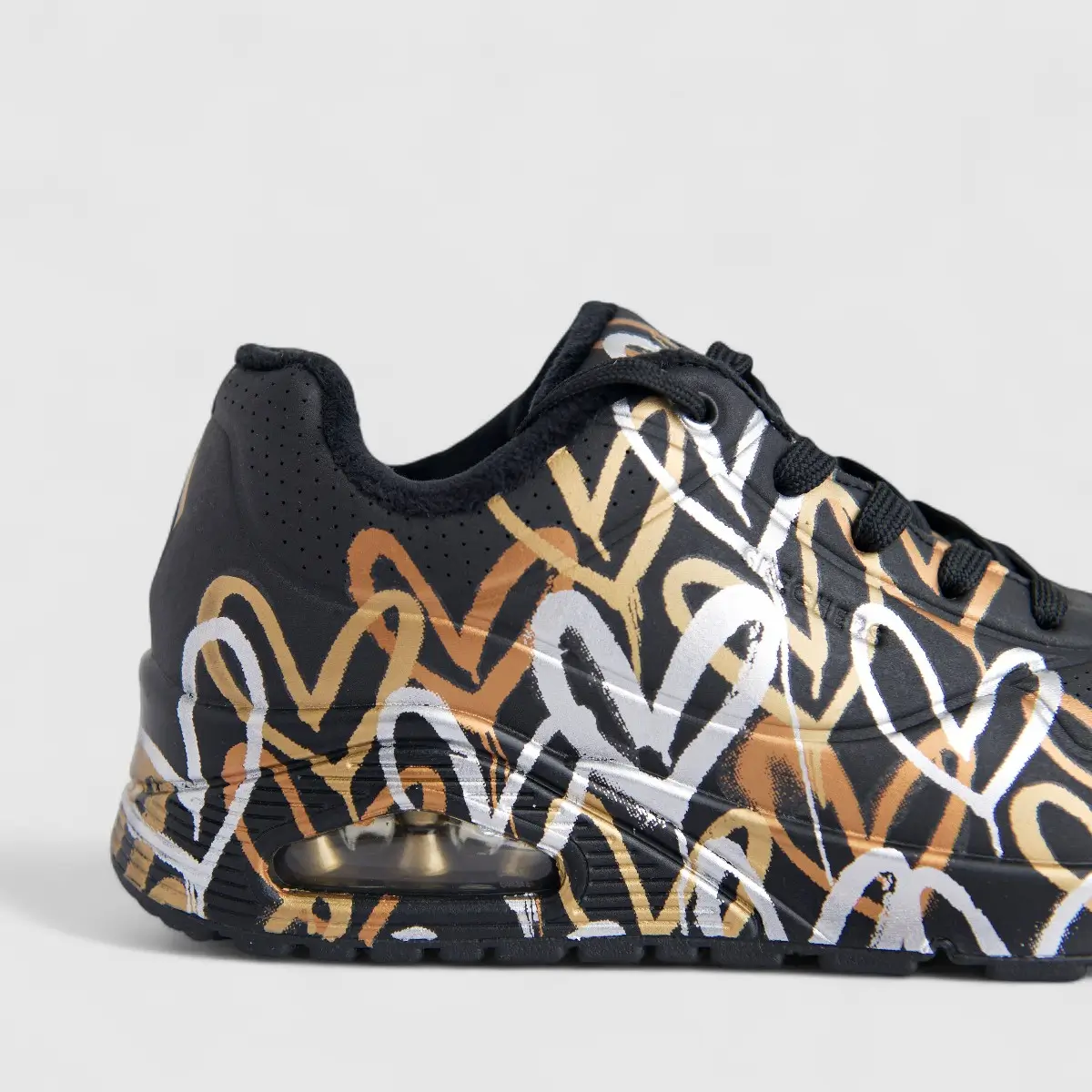 Skechers Ladies Comfort Sneaker Uno 155523 Black Gold SW128 - Image 5