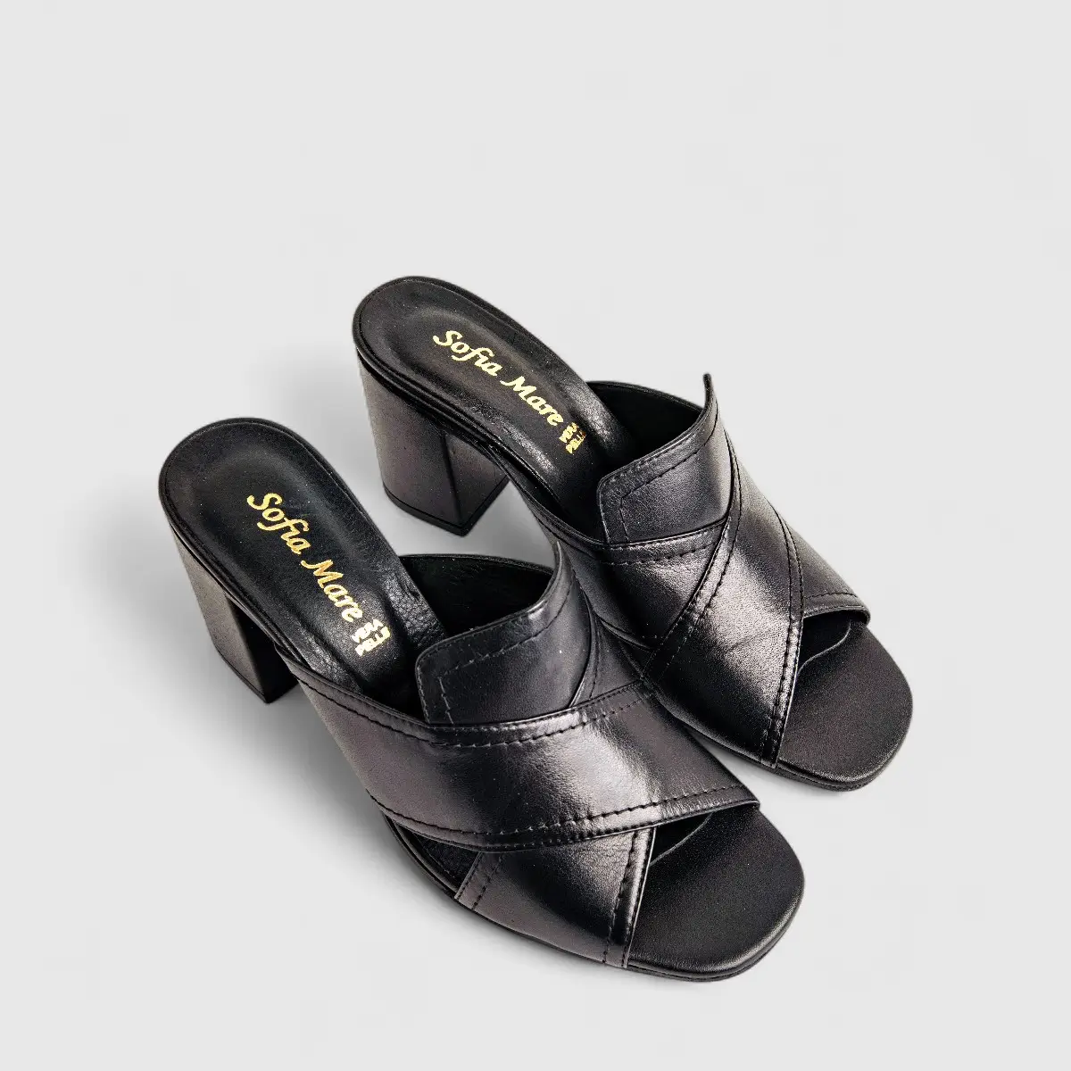 Sofia Mare Ladies Leather Comfort Push In Block Heel Sandal 11806 Black SF74 - Image 2