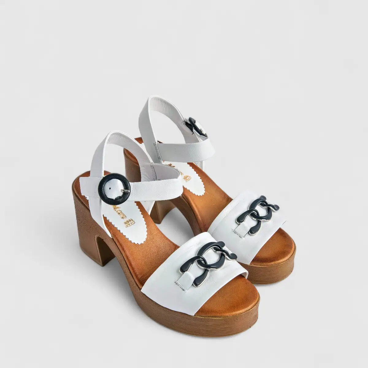Sofia Mare Ladies Leather Comfort Block Heel Sandal 11809XG White SF79 - Image 2