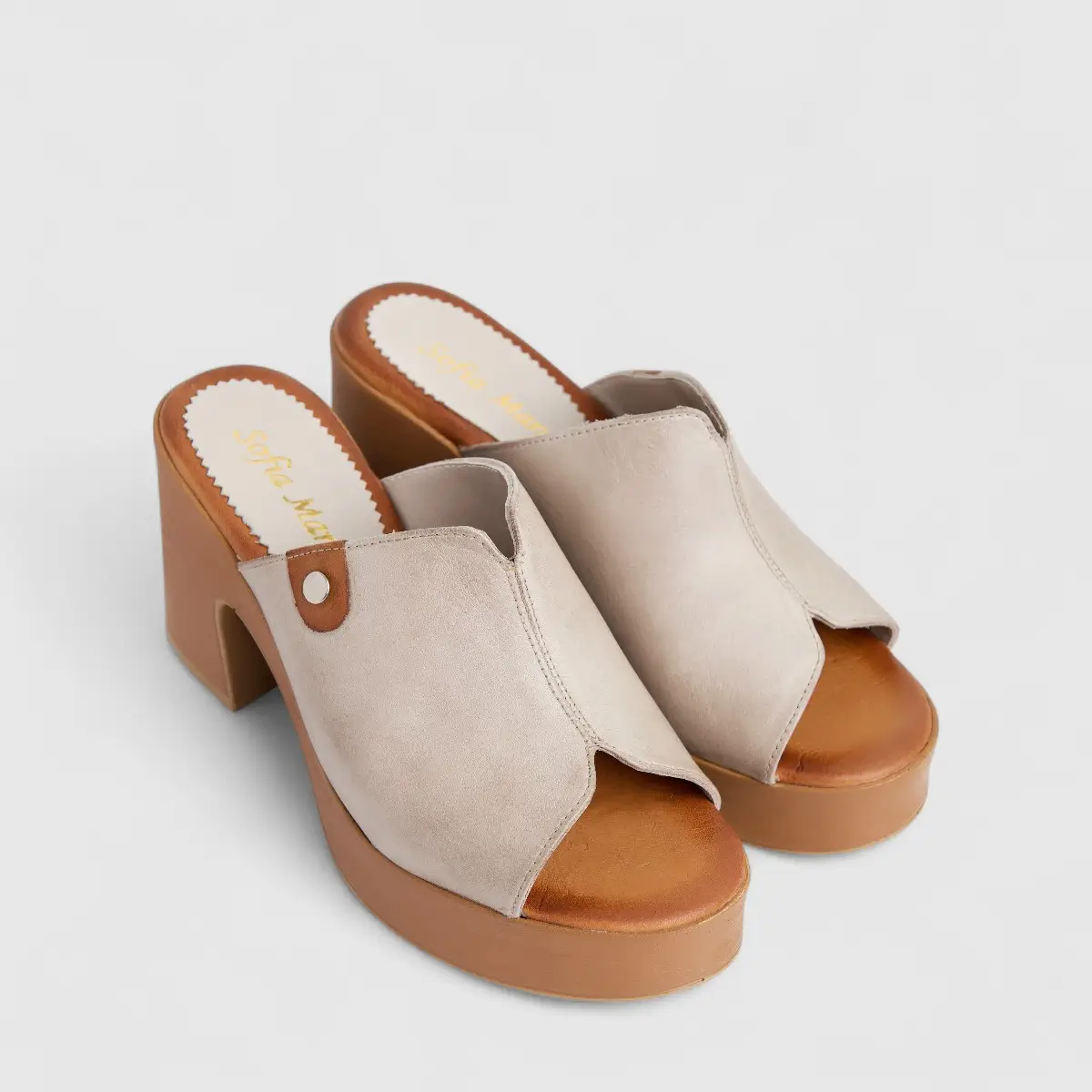 Sofia Mare Ladies Leather Comfort Push In Block Heel Sandal 11822 Beige SF77 - Image 2