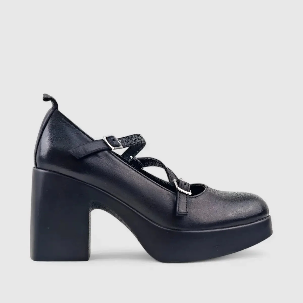 Sofia Mare Leather Block Heel Black 11709