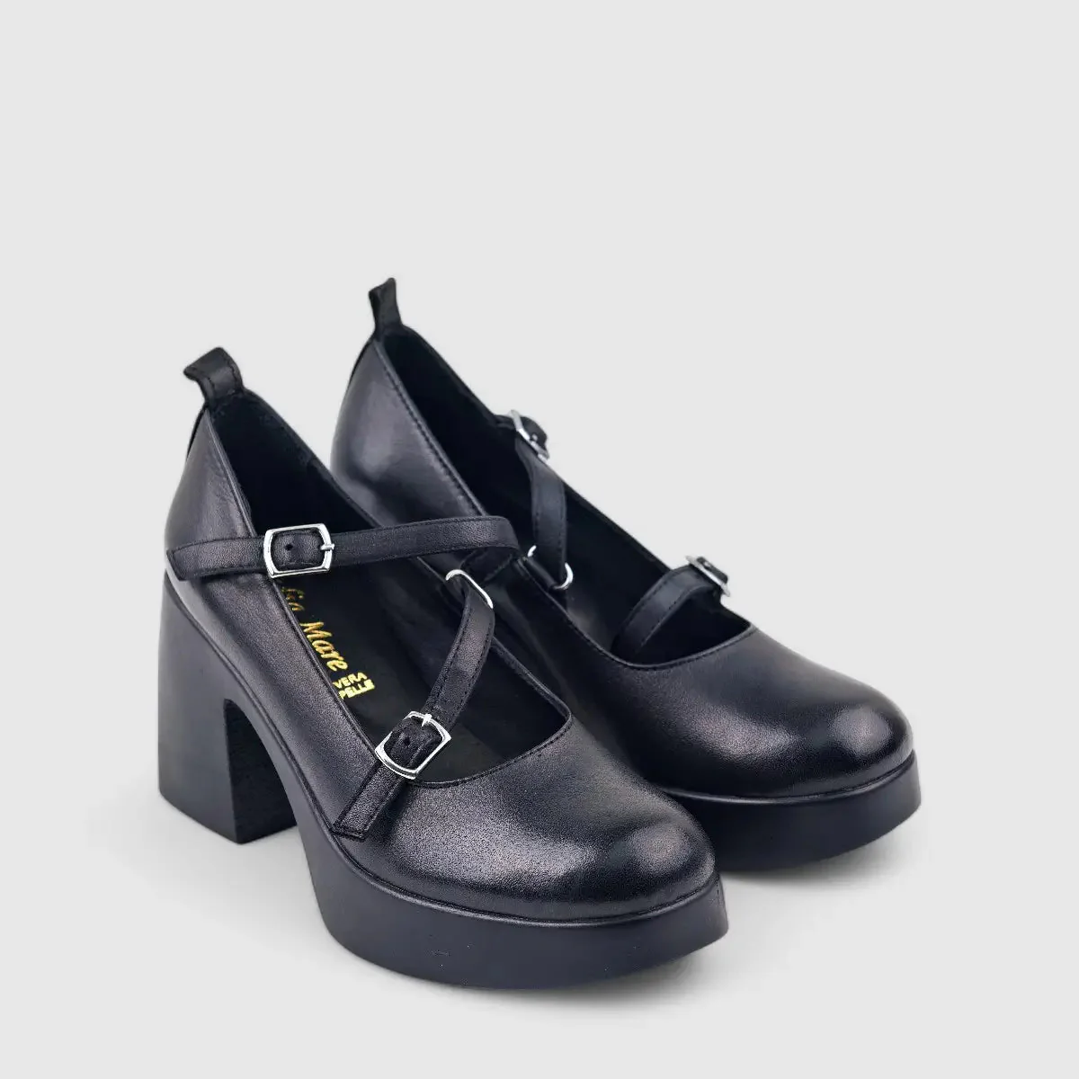 Sofia Mare Leather Block Heel Black 11709 - Image 2